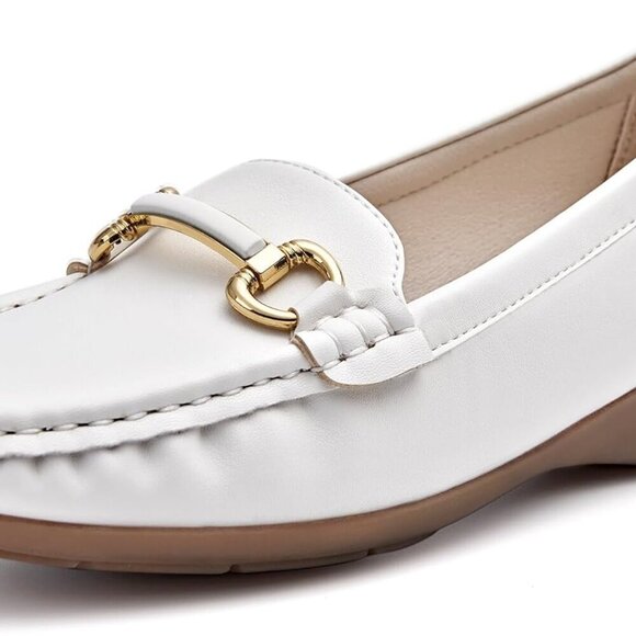 Shoes - Women's Leather Slip-On Loafers Casual Work Shoes Rubber Sole 8.5